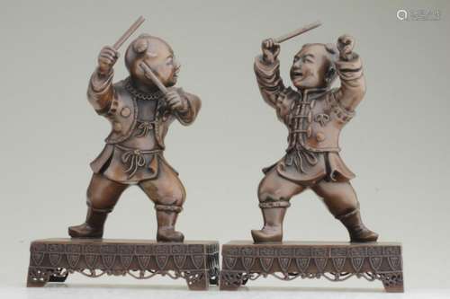 Two Lovely Bronze Playing Boys