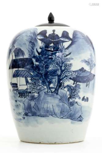 A Large Chinese Blue and White Jar with Lid