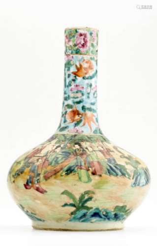 A Large Chinese Rose Medallion Bottle Vase