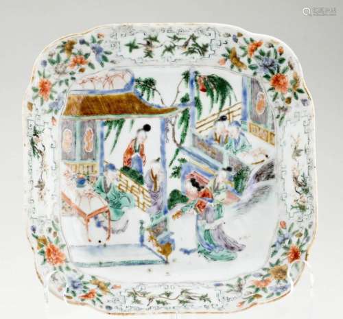 A Nice Chinese Rose Medallion Square Platter