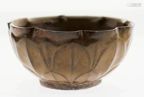 A Rare Chinese Brownish Jinsha Glazed Lobed Bowl