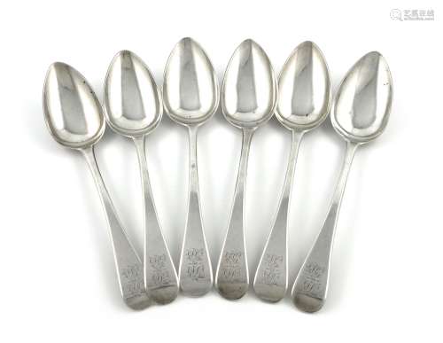 A set of six George III silver Old English pattern tablespoons, by William Bateman, London 1818, the