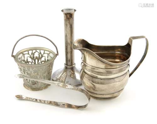 A mixed lot of silver items, comprising: a George III swing-handled cream pail, London 1788,