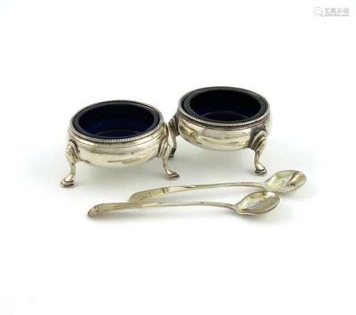 A pair of George III silver salt cellars, by George Smith, London 1777, circular cauldron form,