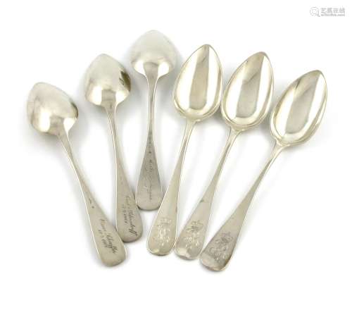 A set of six German silver tablespoons, by H. Walter, the terminals with crowned initials, the