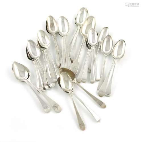 A collection of twenty-eight late 18th and 19th century silver teaspoons, various patterns, dates