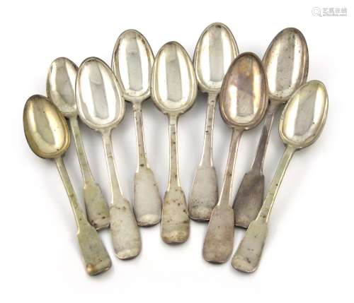A set of six 18th century Maltese silver Fiddle pattern tablespoons, by G. Lebrun, Emanuel de