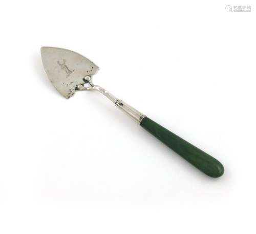 λA George III silver butter spade, no apparent maker's mark, London 1786, triangular shaped blade,