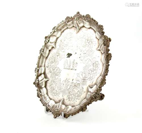 A Victorian silver salver, by D and C Houle, London 1846, circular form, shell and scroll border,