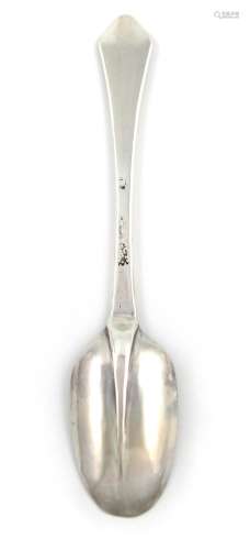 A Queen Anne silver Dog-nose dessert spoon, by Henry Greene, London circa 1705, the oval bowl with a