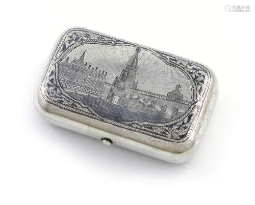 A late 19th century Russian silver and niello work cheroot case, assay master unknown, Moscow