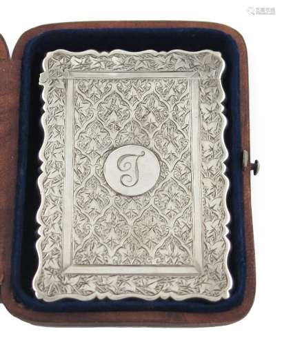 A Victorian silver card case, by George Unite, Birmingham 1884, rectangular form, engraved