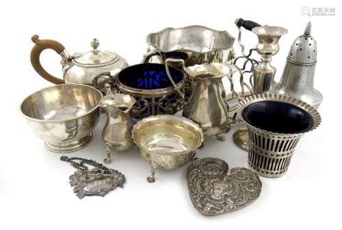A mixed lot, comprising silver items: an Edwardian bachelor's teapot, by Henry Lambert, London 1906,