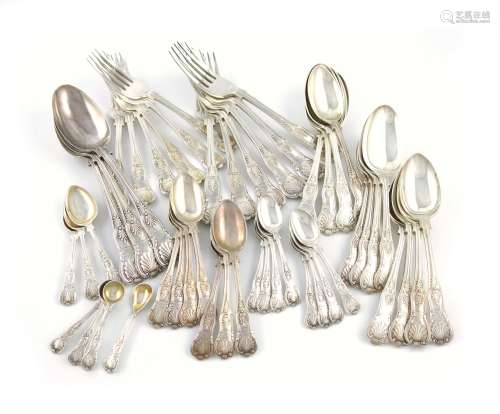 A late Victorian silver part canteen of King's pattern flatware, by H. Atkins, Sheffield 1897/98 and