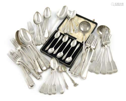 A mixed lot of silver flatware, various dates and makers, comprising Fiddle and Thread pattern: a