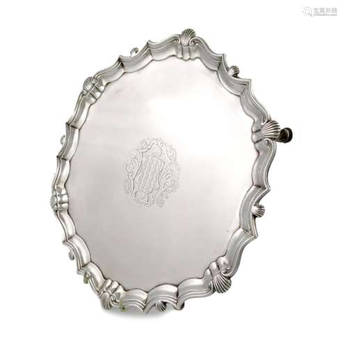 A George II silver salver, by John Robinson II, London 1738, circular form, shell and scroll border,