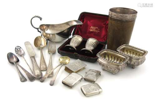 A mixed lot of silver items, various dates and makers, comprising: a George III silver-mounted