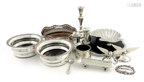 A mixed lot, comprising silver items: a Victorian taper stick, by the Barnards, London 1844, on a