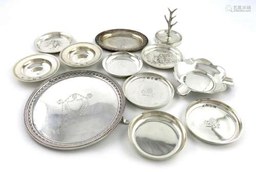 A mixed lot of silver items, various dates and makers, comprising: a waiter of circular form, by