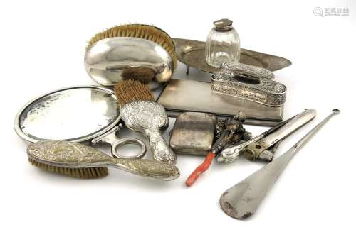 λA mixed lot of silver items, various dates and makers, comprising: an inkwell of oval navette form,
