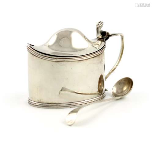 A George III silver mustard pot, by Peter, Ann and William Bateman, London 1804, oval form, scroll