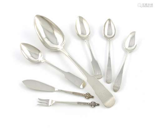 A small collection of Scottish provincial silver flatware, comprising: an Oar pattern tablespoon, by