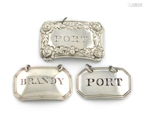 A small collection of three early 19th century provincial silver wine labels, comprising: one by