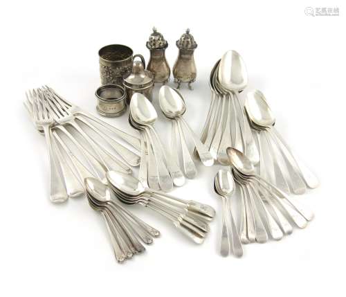 A mixed lot of silver flatware, various dates and makers, comprising: a set of eight George IV Old