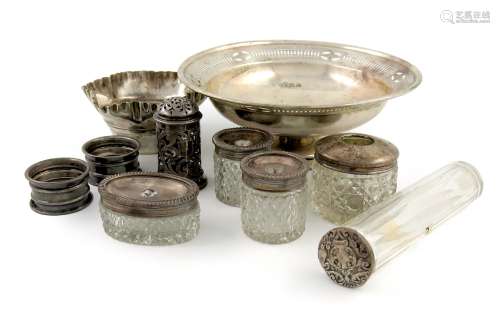A mixed lot of silver items, various dates and makers, comprising a pierced circular dish, Chester