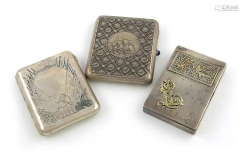 A collection of three Russian silver cigarette cases, various dates and makers, rectangular form,