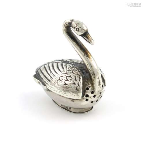 A late-19th century novelty Dutch silver swan pepper pot, with import marks for London 1892,