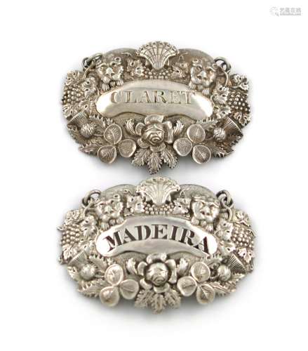 Two similar early 19th century silver wine labels, one by Joseph Angell, London 1819, the other by