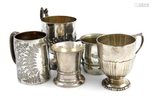 A mixed lot of silver christening mugs, comprising: a Victorian one by Joseph Angell, London 1856,