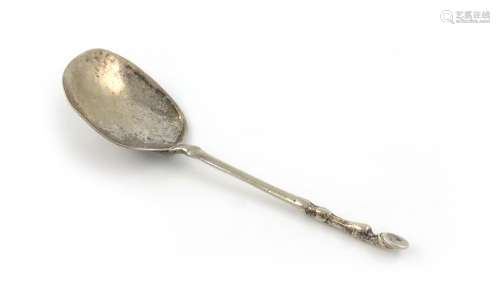 An early 18th century Dutch silver 'Hoof-end' spoon, apparently unmarked, the oval bowl with a plain