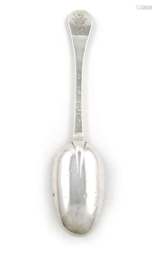 A Queen Anne silver Dog-nose spoon, by Lawrence Coles, London 1702, the oval bowl with a plain rat-