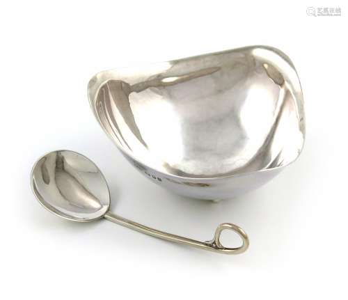 By Geoffrey G Bellamy, a silver sugar bowl and spoon, London 1957/58, also inscribed and signed