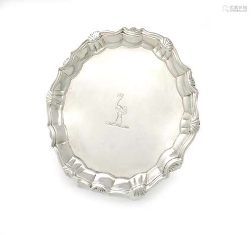 A George II silver waiter, by Joseph Sanders, London 1743, circular form, shell and scroll border,