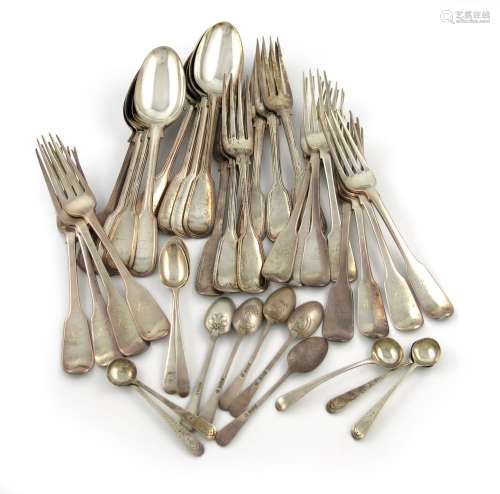 A mixed lot of silver flatware, various dates and makers, comprising: six Fiddle and Thread
