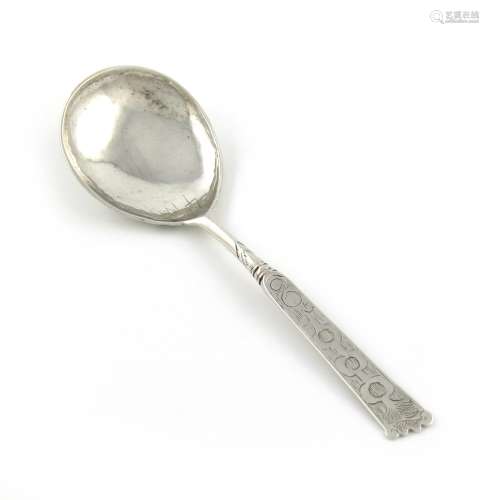A Scandinavian silver spoon, unmarked, probably Norwegian, the reverse of the fig-shaped bowl with