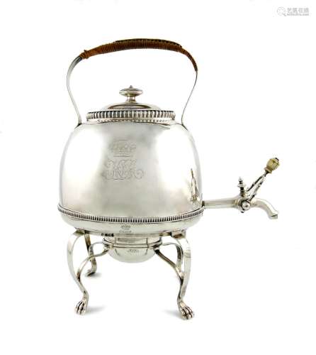 λA George III silver kettle on stand, by John and Edward Edwards, London 1812, oval form, central