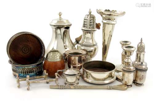 A mixed lot, comprising silver items: a George II pepper pot, London 1752, baluster form, a modern