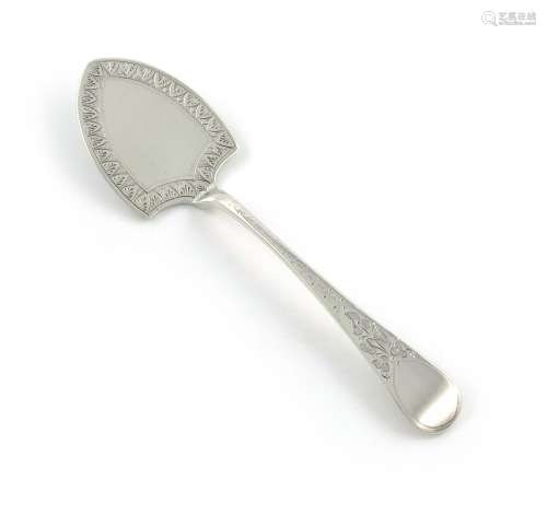 A Victorian silver butter spade, by Messrs. Lias, London 1873, engraved decoration, length 16.4cm,
