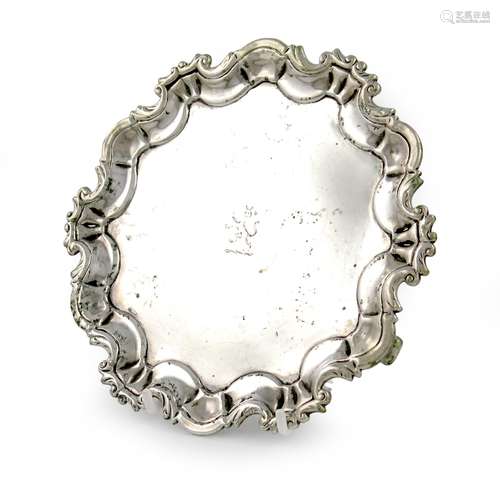 An 18th century silver waiter, maker's mark only, IB script, possibly Colonial, circular form,