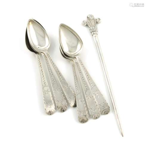 A set of six George III provincial silver Bright-cut teaspoons, by Thomas Watson, Newcastle circa