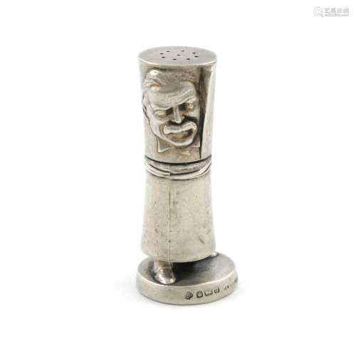 A novelty silver pepper pot/stamp moistener, by William Hutton and Sons, Sheffield 1912, modelled as