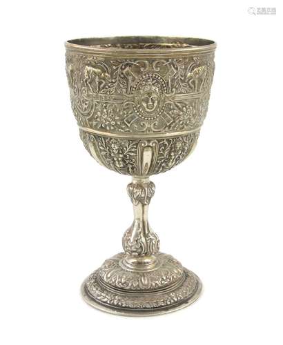 A Victorian silver Cellini pattern goblet, by Stephen Smith, London 1874, circular bowl, on a raised