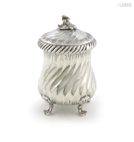 A French silver pepper grinder, maker's mark of GB in a lozenge, fluted baluster form, rope-work