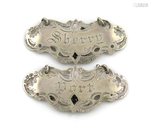 A pair of 19th century silver wine labels, maker's mark three times 'W.B', possibly Scottish