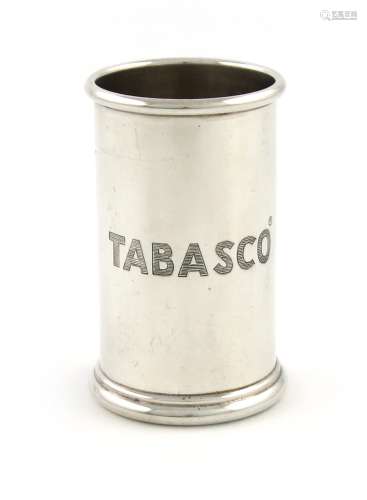 By Theo Fennell, a modern silver tabasco bottle holder, London 1997, cylindrical form, inscribed '