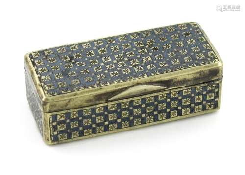 A late 19th century electroplated and niello work snuff box, maker's mark of H and C, rectangular
